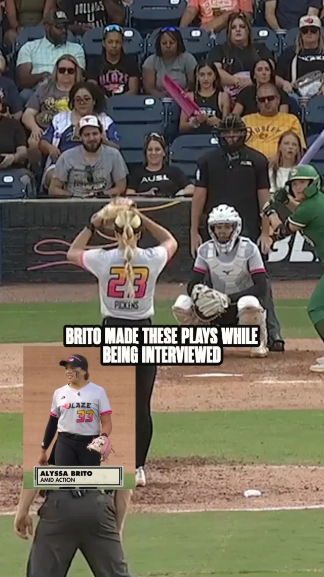 one of the craziest moments of the season ð³

Alyssa Brito was being interviewed while playing shortstop and made two incredible plays on the mic ðï¸