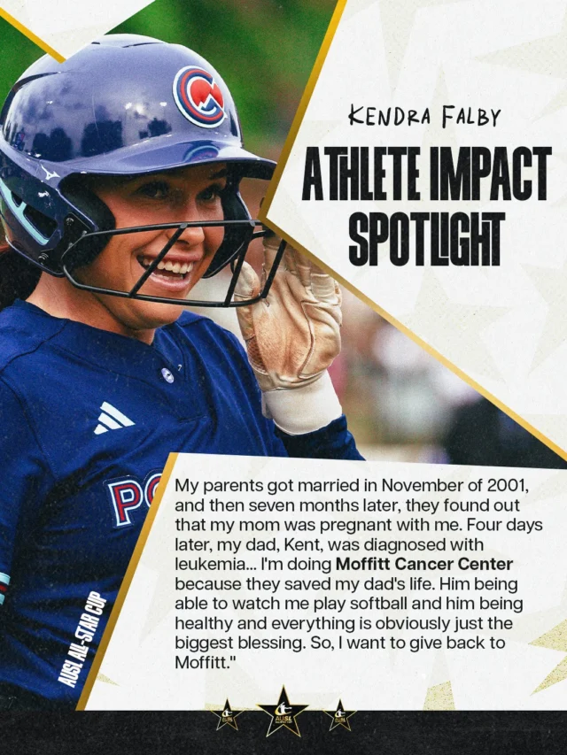 Each week during this All-Star Cup we will feature an athlete and their chosen cause to spotlight. One of this weekâs Athlete Impact Spotlight is Kendra Falby, who gives back through the Moffitt Cancer Center.
At the conclusion of the All-Star Cup, Athletes Unlimited, powered by Give Lively and the Give Lively Foundation, will make a grant equal to 100% of each competitorâs win bonus to the organization of their choice through our Causes program.