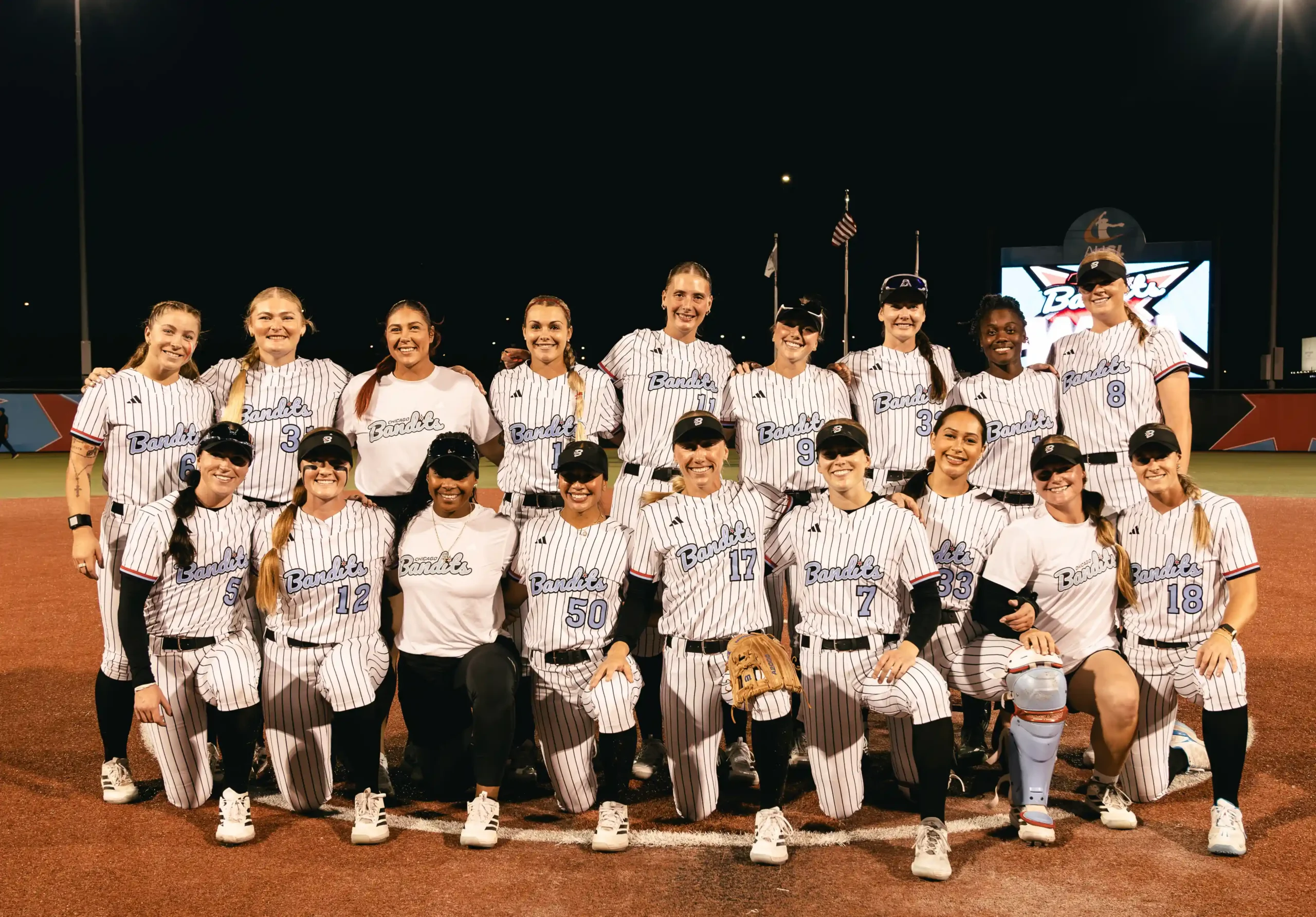 Team Photo of the 2026 Chicago Bandits professional softball team in Rosemont, IL