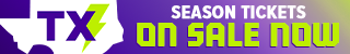 Purple background with Texas Volts logo and 'Season Tickets On Sale Now'