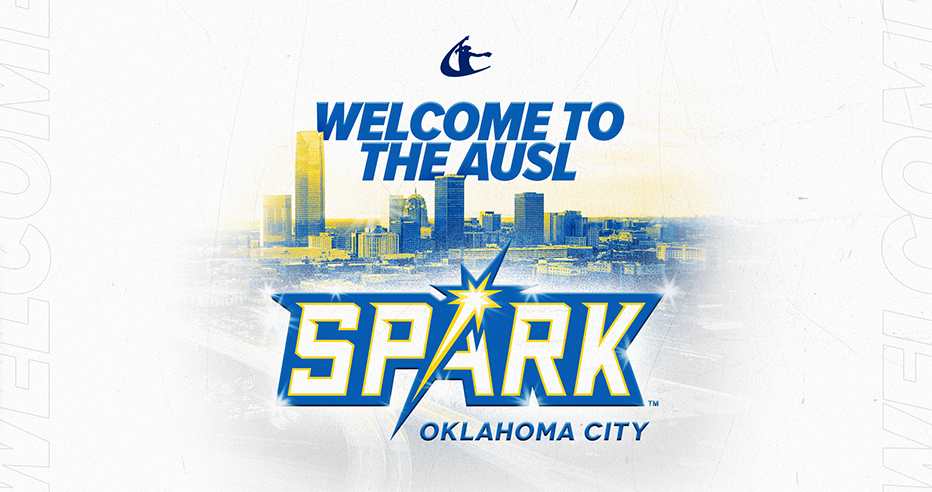 The Oklahoma City skyline with 'Welcome to the AUSL' and the Oklahoma City Spark logo on a light grey background