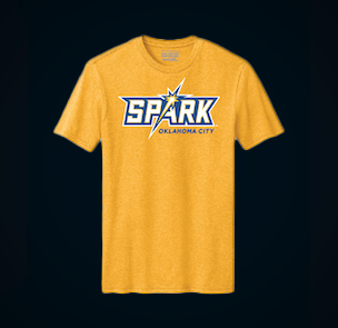 Yellow t-shirt with Oklahoma City Spark logo